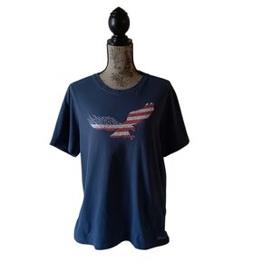 Life Is Good women's navy blue floral short-sleeve v-neck top size L